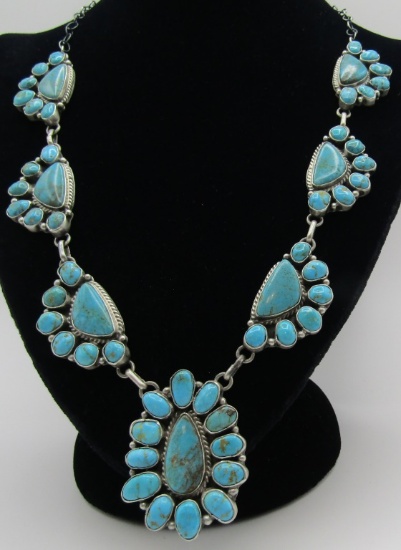 G JAMES TURQUOISE CLUSTER NECKLACE STERLING SILVER