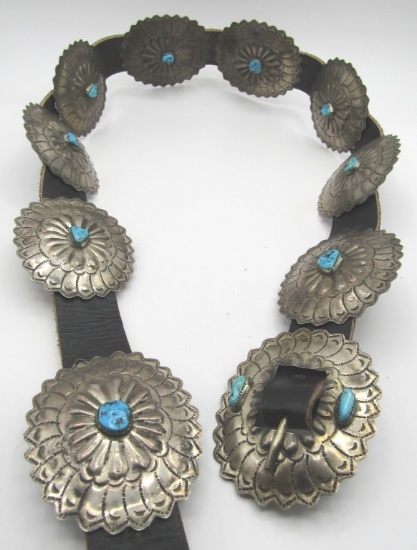 TURQUOISE CONCHO BELT & BUCKLE STERLING SILVER