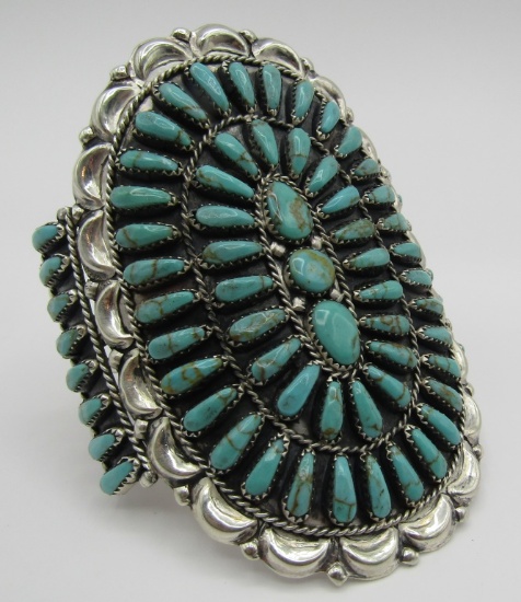 "DLW" TURQUOISE CLUSTER CUFF BRACELET STERLING
