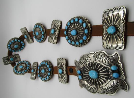"MR" TURQUOISE CONCHO BELT BUCKLE STERLING SILVER
