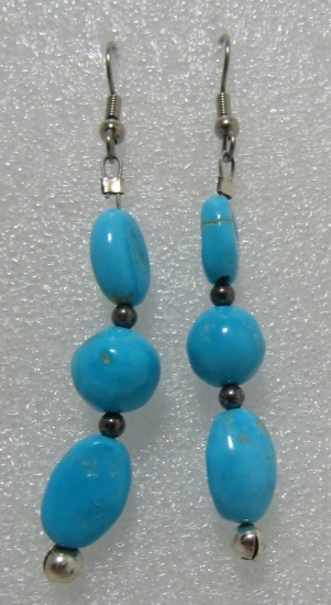 2.5" TURQUOISE EARRINGS STERLING SILVER