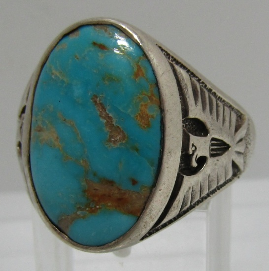 TURQUOISE THUNDERBIRD RING STERLING SILVER SZ11.5