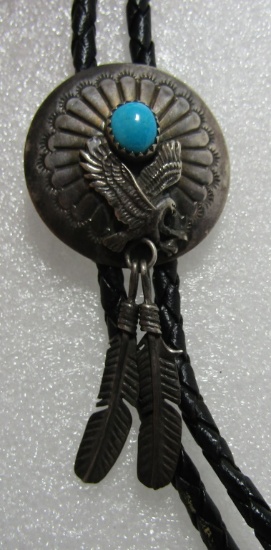 TURQUOISE CONCHO BOLO TIE NECKLACE STERLING SILVER