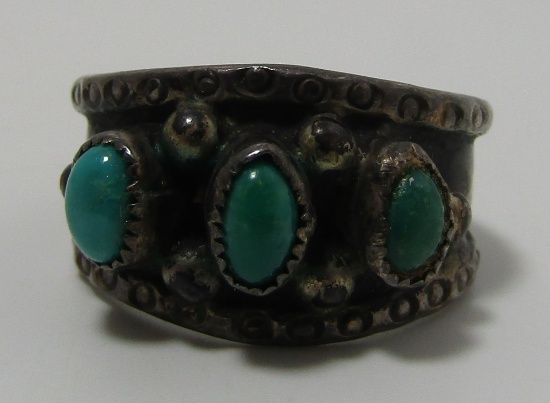 OLD PAWN TURQUOISE RING STERLING SILVER SIZE 9.5