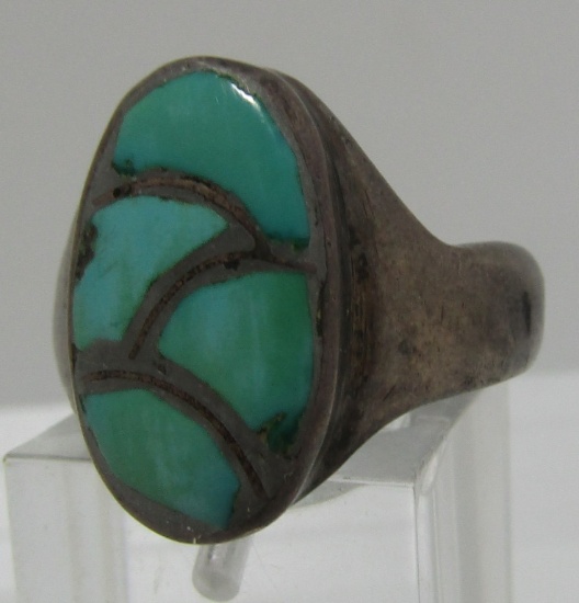 INLAY TURQUOISE RING STERLING SILVER SIZE 9
