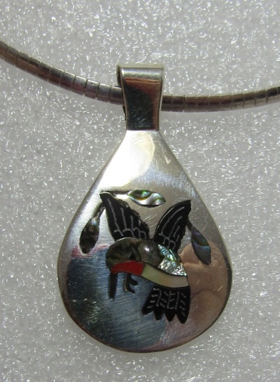 EDAAKIE INLAY HUMMINGBIRD NECKLACE STERLING SILVER