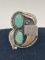 SIZE 14 NAVAJO STERLING TURQUOISE BEAR CLAW RING