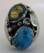 TURQUOISE & GOLD NUGGET STERLING SILVER RING