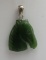 14K WHITE GOLD CARVED GREEN JADE HORSE PENDANT