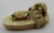 SIGNED & CARVED TURTLES ON A SHOE NETSUKE