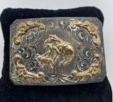 10K GOLD STERLING RODEO COWBOY BELT BUCKLE