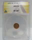 1850 US 1 DOLLAR GOLD COIN ANAC
