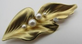 14K GOLD BORGEL PEARL DIAMOND PIN BROOCH