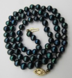 14K GOLD 6MM BLACK PEARL STRAND NECKLACE