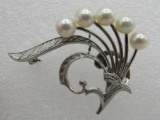 5 MIKIMOTO 6MM PEARL PIN STERLING SILVER BROOCH