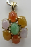 14K GOLD MULTICOLOR JADE NECKLACE PENDANT CHARM