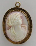 ANTIQUE ANGEL SKIN CAMEO 10K GOLD PIN & PENDANT