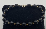 14K SOLID GOLD BEAD ONYX BRACELET 8MM