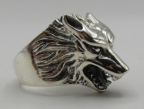 STERLING SILVER WOLF RING SIZE 13