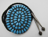 HUGE TURQUOISE CLUSTER BOLO TIE NECKLACE STERLING