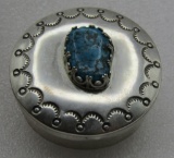 TURQUOISE HAND STAMPED ROUND BOX STERLING SILVER