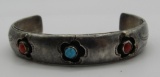 EARLY TURQUOISE CORAL CUFF BRACELET STERLING SILVE