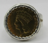 1855 $3 DOLLAR US GOLD COIN RING
