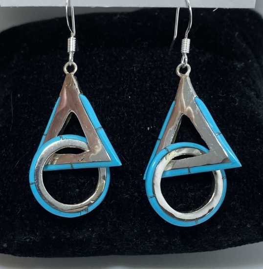 STERLING TURQUOISE GEOMETRIC EARRINGS