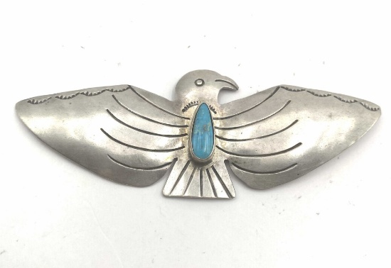 3" NATIVE AMERICAN STERLING BIRD PIN BROOCH 11 GRM