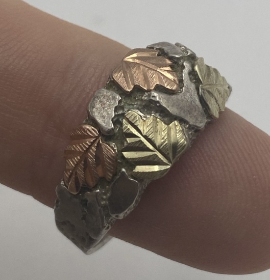 BLACK HILLS GOLD 12K STERLING LEAF NUGGET RING