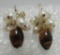 GENUINE 14K GOLD TIGER EYE PEARL EARRINGS