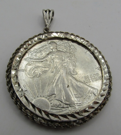 1988 SILVER DOLLAR NECKLACE PENDANT 2.5"