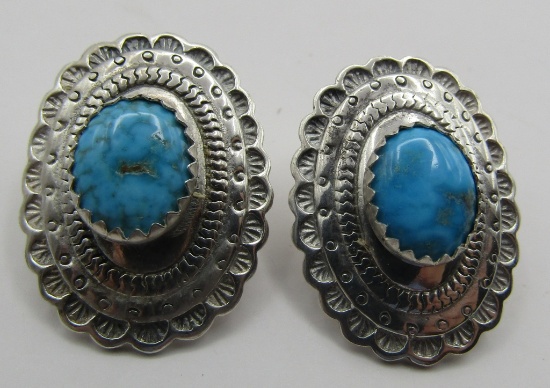 STERLING SILVER TURQUOISE CONCHO EARRINGS