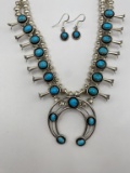 STERLING NAVAJO TURQUOISE SQUASH BLOSSOM NECKLACE