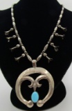 TURQUOISE SQUASH BLOSSOM NECKLACE STERLING SILVER