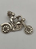 STERLING NAVAJO KOKOPELLI MOTORCYCLE PIN PENDANT