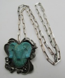 CARVED TURQUOISE BIG HORN SHEEP STERLING SILVER
