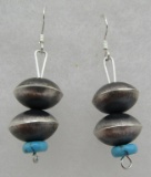 NAVAJO PEARL TURQUOISE EARRINGS STERLING SILVER