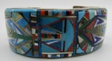 MICROMOSAIC INLAY TURQUOISE CUFF BRACELET STERLING