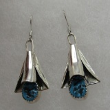 YAZZIE SQUASH TURQUOISE EARRINGS STERLING SILVER