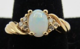 FIRE OPAL & 6 DIAMOND RING 14K GOLD SIZE 7