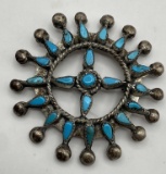 OLD PAWN PETIT POINT TURQUOISE STERLING PIN BROOCH