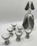 ANTIQUE ACID ETCHED 3D BLACK DECANTER SHOT GLASSES