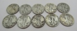 10 US SILVER WALKING LIBERTY HALF DOLLAR COINS