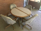 Round, Farm Style, Well Worn Table and Four Chairs