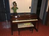 Lester, Spinet Piano with Bench and Statue of Lady