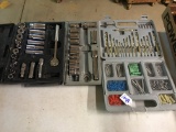 Three Plastic Containers with Sockets, Drill Bits and More