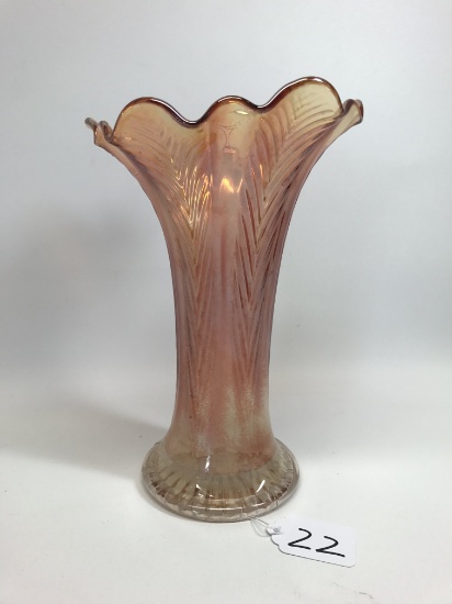 Marigold Carnival Glass Vase 8.25"T. W/Flared Rim
