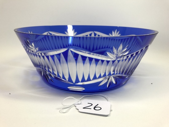 Blue-Clear Bohemian Glass Bowl-9.5" Dia. X 3.5"T.