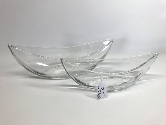 Pair Heisey Boat Shaped Floral Center Bowls-11" & 13" Long